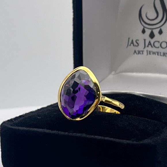 Gorgeous 5ct Genuine Amethyst Ring 18k Gold Vermeil Abstract Cut Amethyst Ring - Picture 1 of 10